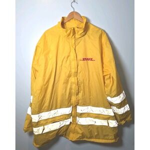 Men's DHL Yellow With Reflectors Windbreaker/Raincoat Jacket Pullout Hood 2XL